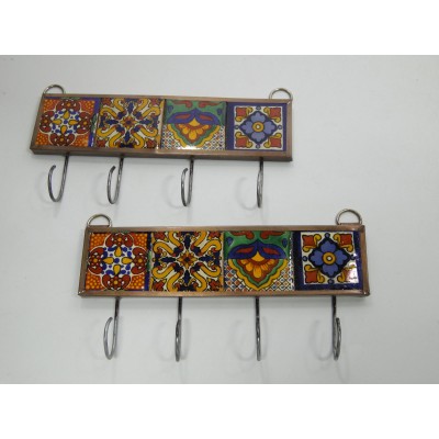 set of 2 KEY HOLDERS with talavera tile, mexican handmade wall hanging, key hook   273364439732